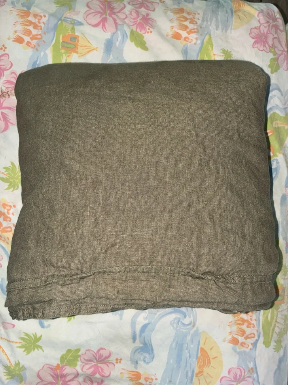 XZ XIFA Olive Green Linen Duvet Cover Full Queen 100% Washed French Flax Linen